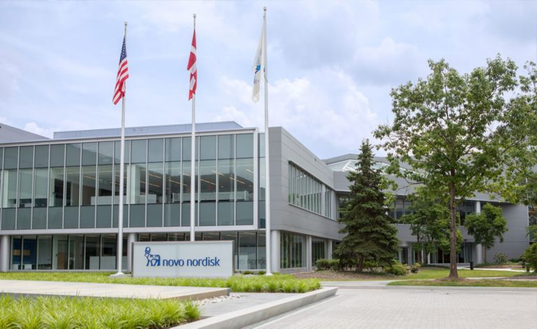 Drone photo of Novo Nordisk headquarter in Bagsvaerd, Denmark.