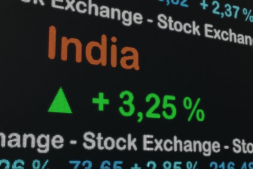 Mumbai, India, positive stock market data on a trading screen. Green percentage sign and ticker information. Stock exchange and business concept. 3D illustration