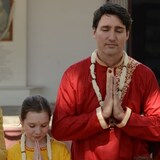 Prime Minister Justin Trudeau, Sophie Gregoire Trudeau, daughter Ella-Grace and son Xavier on a visit to Gandhi Ashram in Ahmedabad, India, in 2018. 