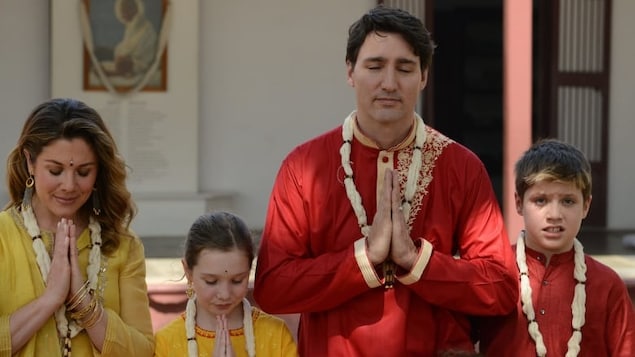 Prime Minister Justin Trudeau, Sophie Gregoire Trudeau, daughter Ella-Grace and son Xavier on a visit to Gandhi Ashram in Ahmedabad, India, in 2018. 