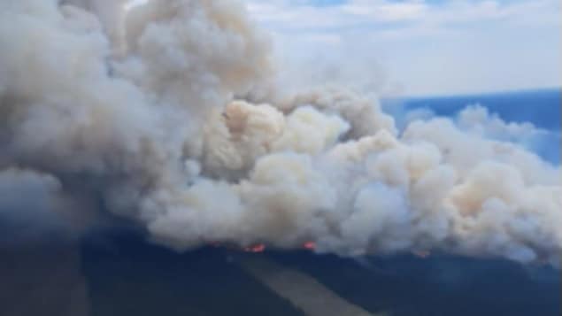 D'immenses panaches de fumée s'élèvent dans le ciel. 