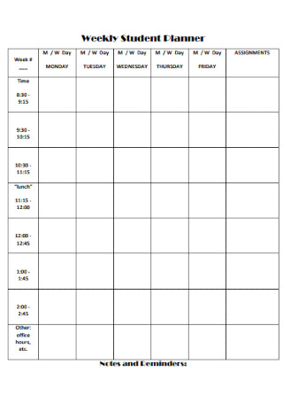 Sample Weekly Student Planner