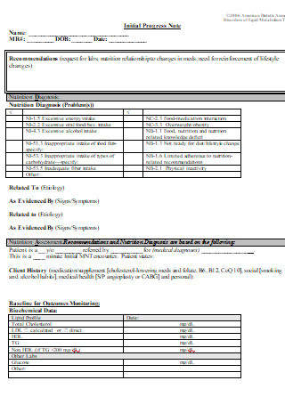 Nutrition Initial Intake Progress Note