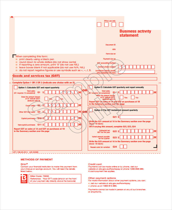 business activity statement form1