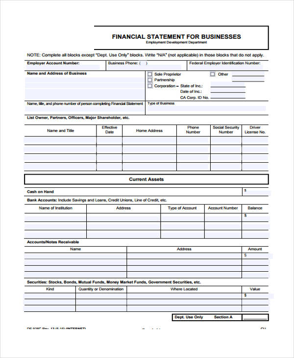 business financial statement form4