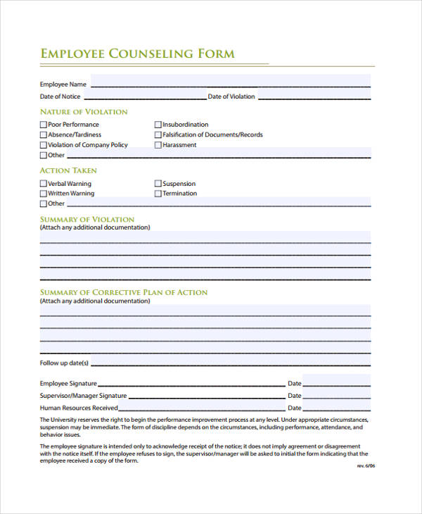 employee counseling statement form1