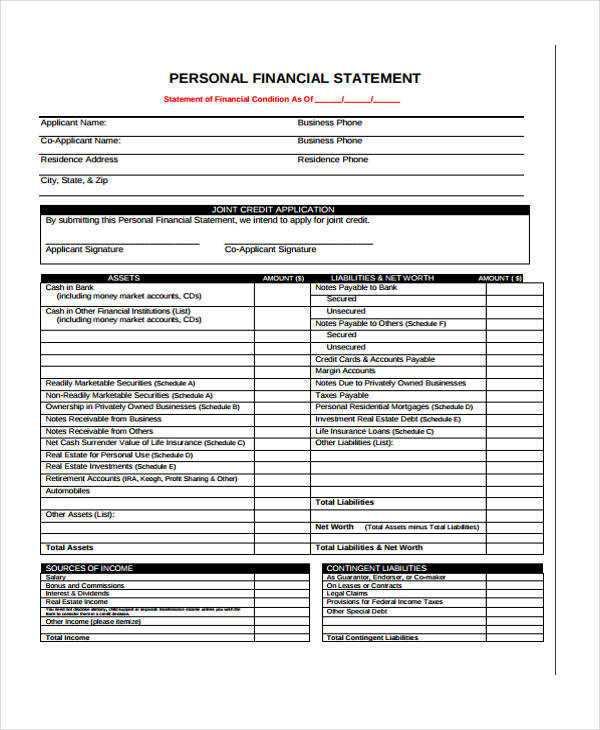 personal financial statement form1