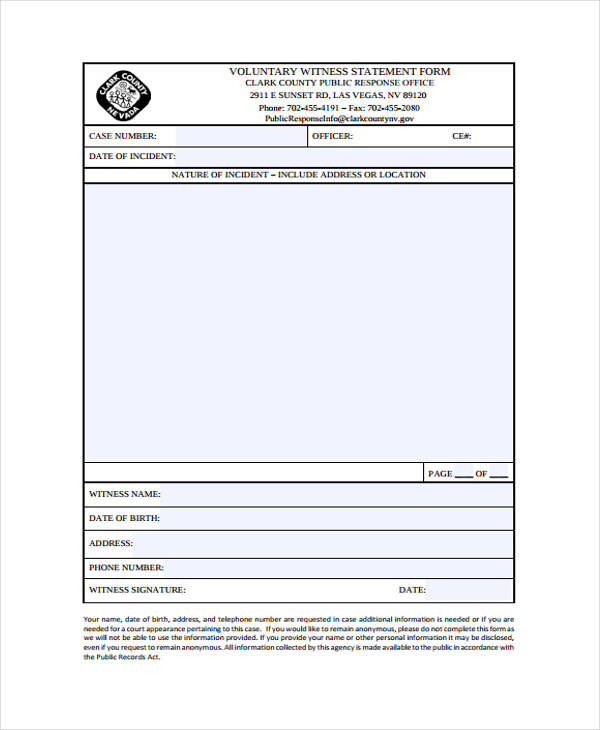 voluntary witness statement form