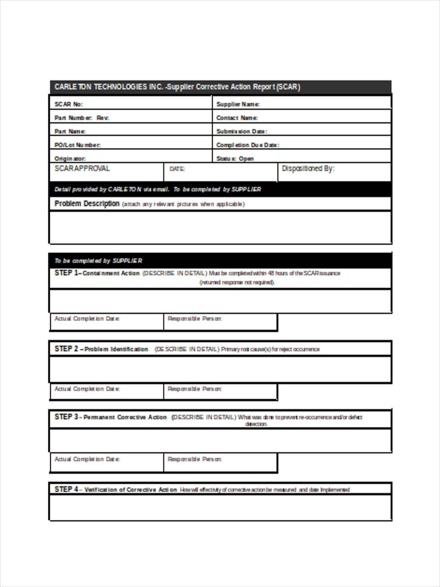 corrective action request in doc