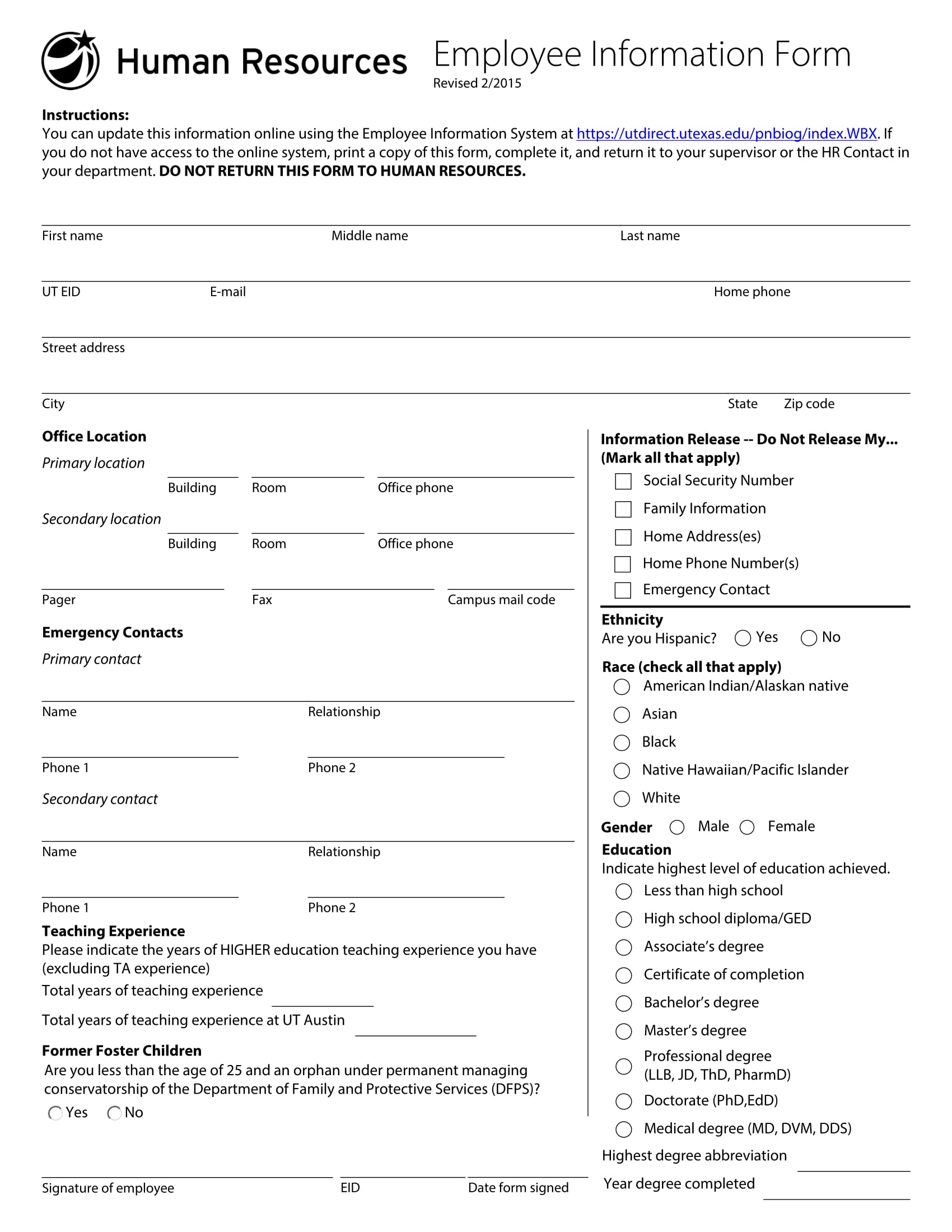 FREE 13 Employee Information Forms In MS Word PDF