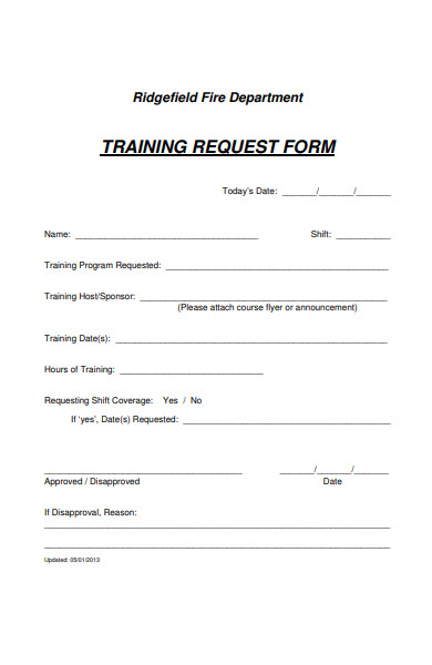 fire department training request form