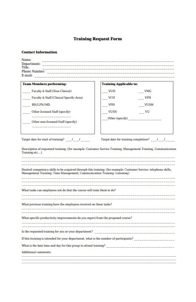 simple training request form