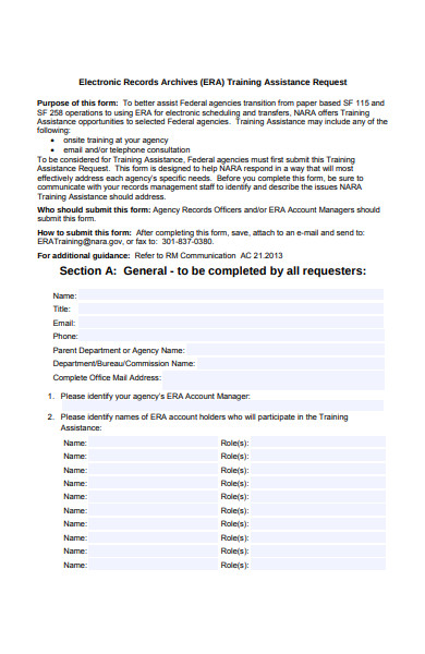 training assistance request form