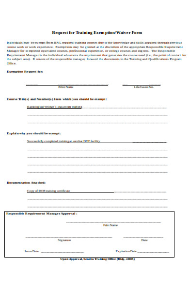 training exemption request form