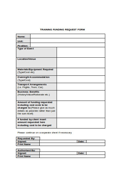 training funding request form