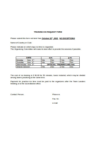 training ice request form