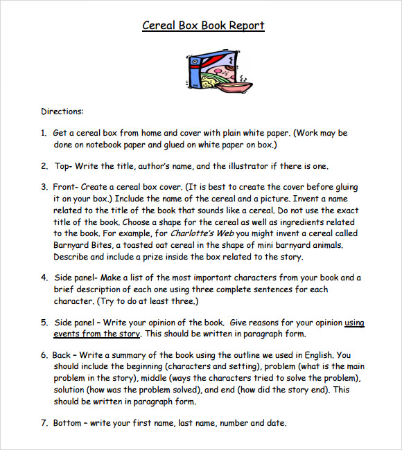 cereal box book report example