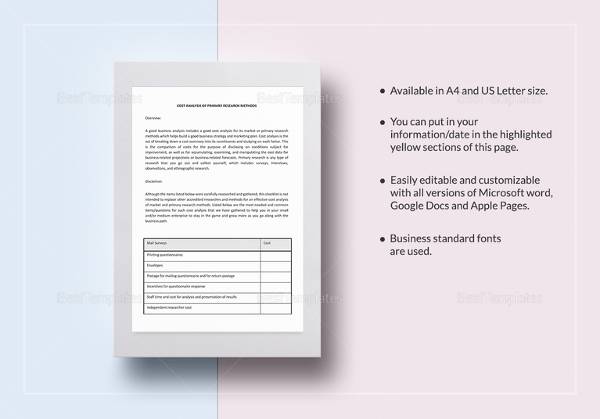 cost analysis of market research methods template