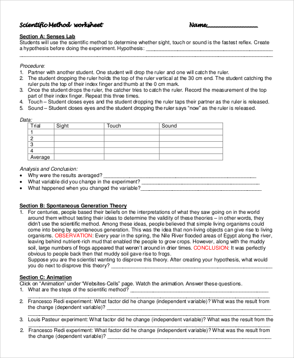 printable scientific method worksheet