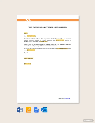 teacher resignation letter for personal reasons template