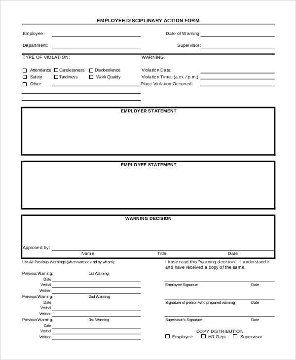 employee disciplinary action form