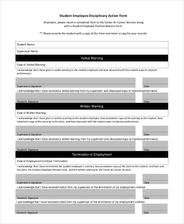 student disciplinary action form