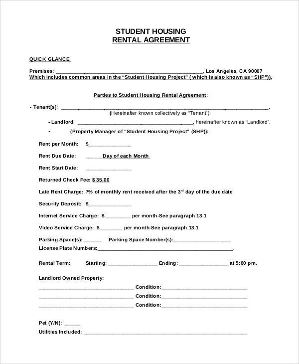 student house rental agreement