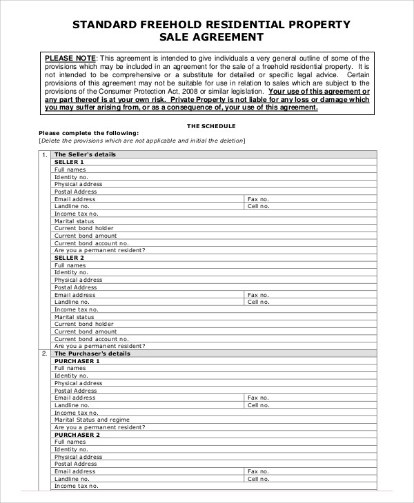 property sale contract agreement format