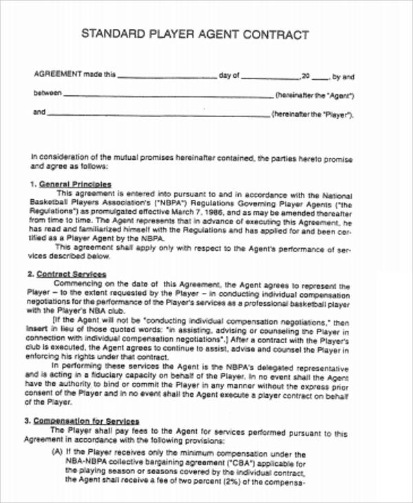 standard player agent contract agreement