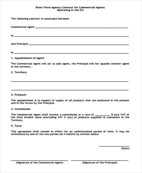 commercial agent contract agreement form