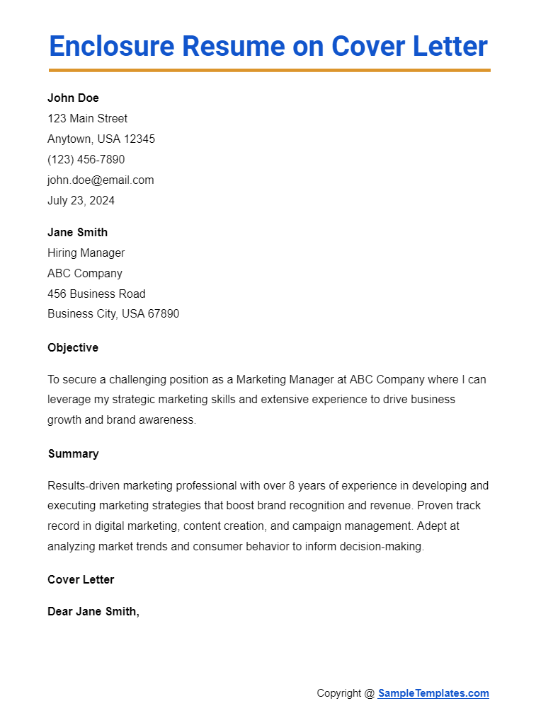 enclosure resume on cover letter