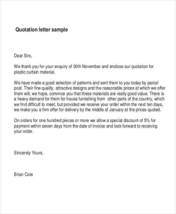 formal price quotation letter