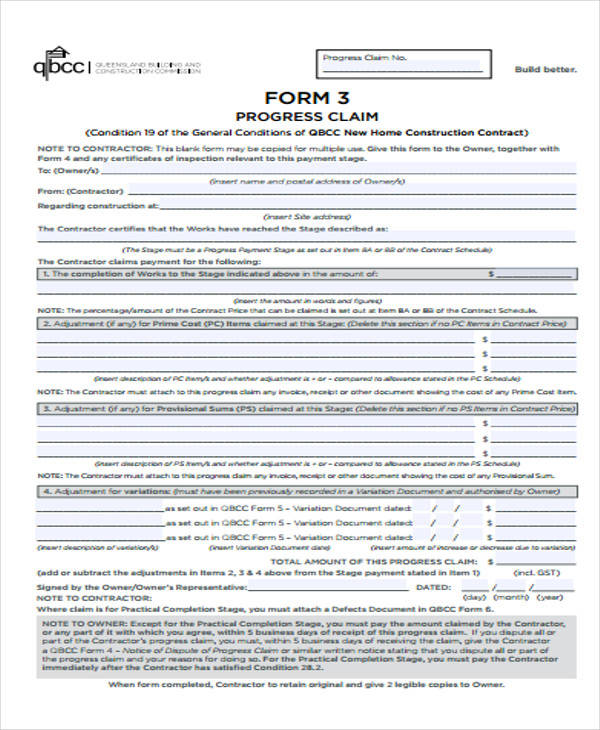 building progress claim form