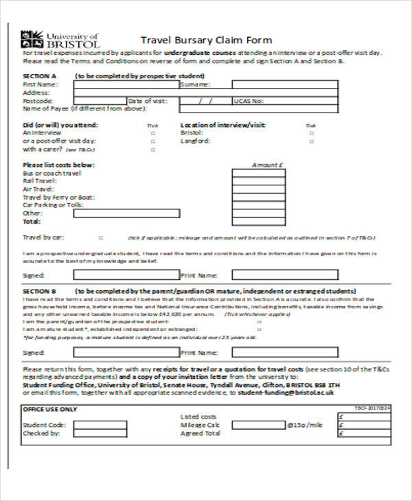 bursary mileage claim form