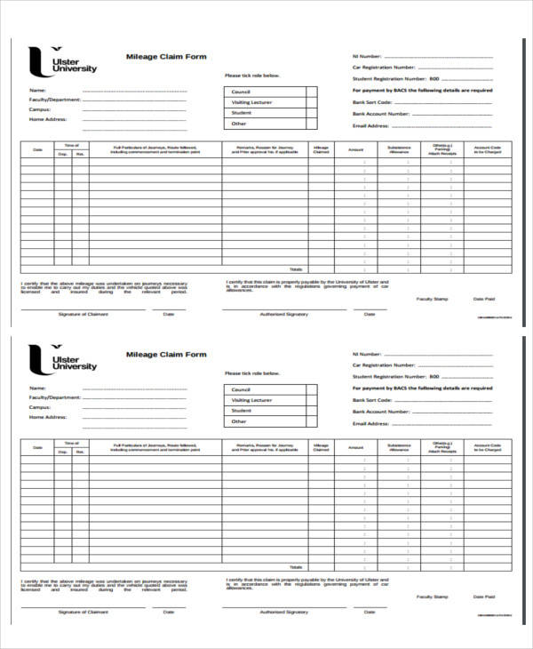 mileage allowance claim form