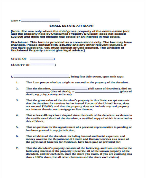 small estate claim form