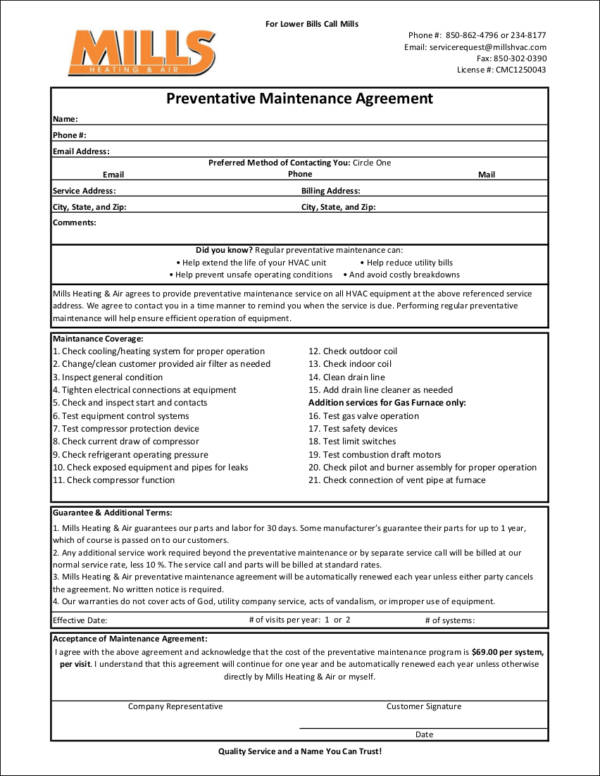 Hvac Preventive Maintenance Agreement Template from images.sampletemplates.com