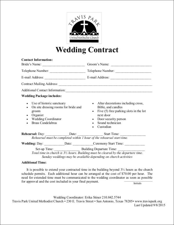 useful wedding contract template