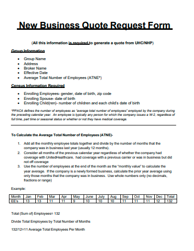 new business quote request form