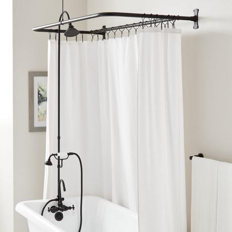 Gooseneck Shower Conversion Kit with Hand Shower - 60" x 27" D Style Shower Ring