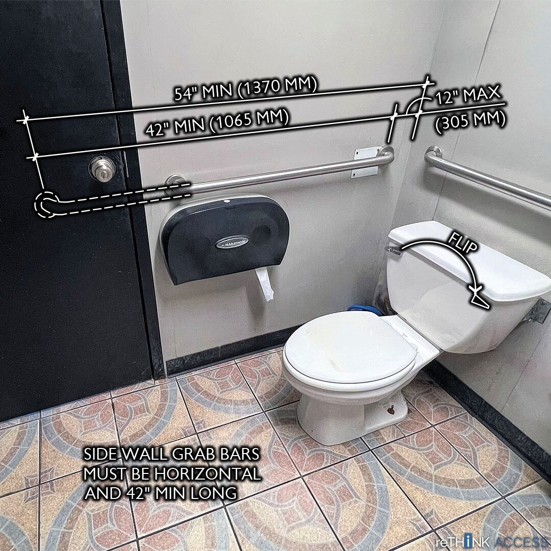 Side wall grab bars must have a length of 42&quot; min (604.5.1 Side Wall)⁠
-⁠
-⁠
-⁠
#accessiseverywhere #accessibility #ada #architect #architecture #construction #interiordesign #interiorarchitecture #registeredaccessibilityspecialist #registeredac