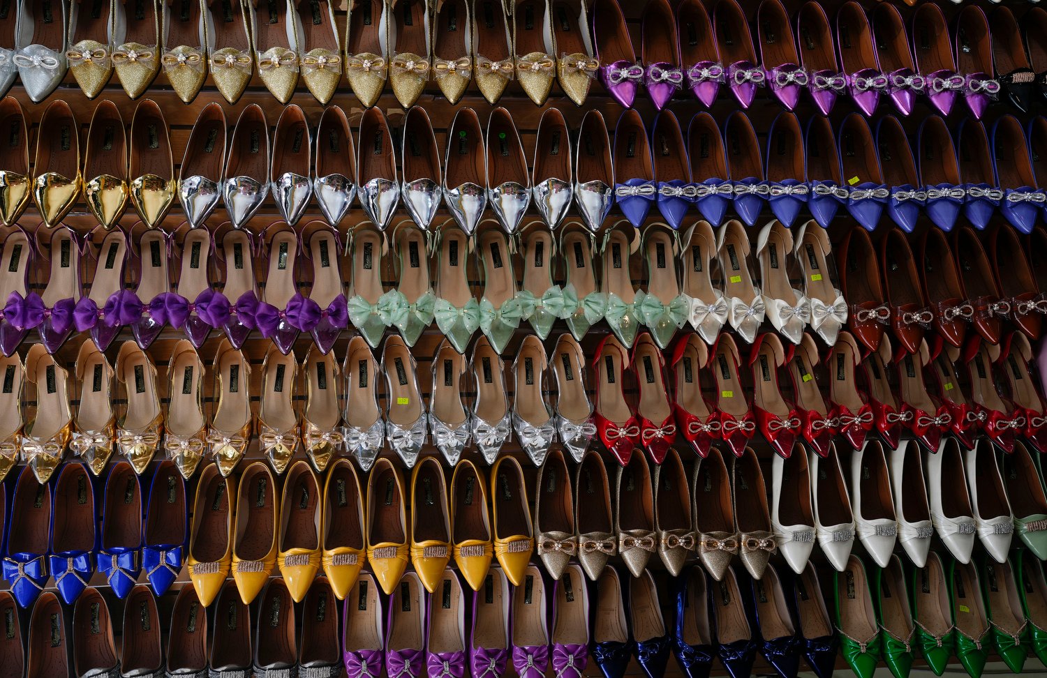  Shoes used with "La Morenada" dance costumes are for sale ahead of the annual Feast of the Lord of Great Power in La Paz, Bolivia, May 22, 2024. The week-long celebration showcases Andean folklore. (AP Photo/Juan Karita) 