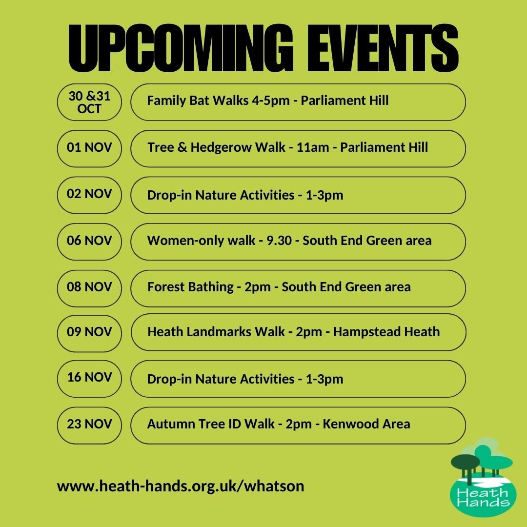 Check out our upcoming events! To find out more and book on, visit our website: (link in bio)

#heathhands #hampsteadheath #whatson #events #naturewalks #ilovenature #halfterm #halftermfun