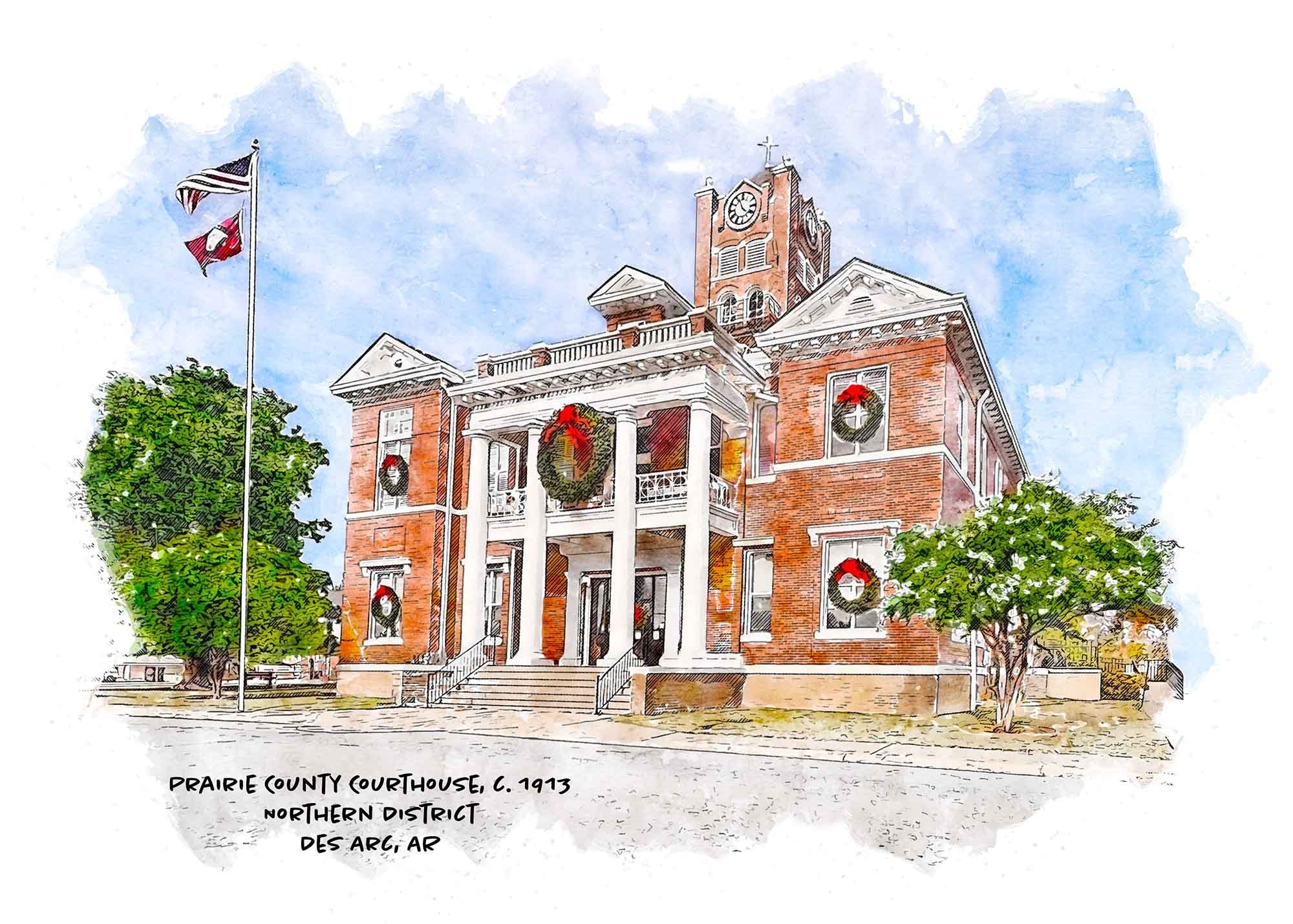 For those of you that are keeping track, we have just added our 37th Historic Arkansas Courthouse to our collection.  Currently, you can only order the Prairie County Courthouse Northern District, located in Des Arc Arkansas, online from our Etsy sto