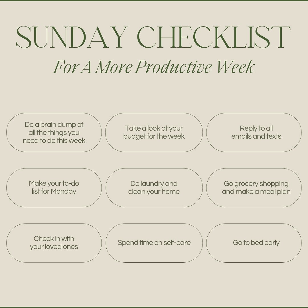 Use this Sunday checklist to set yourself up for a more productive week! 💛