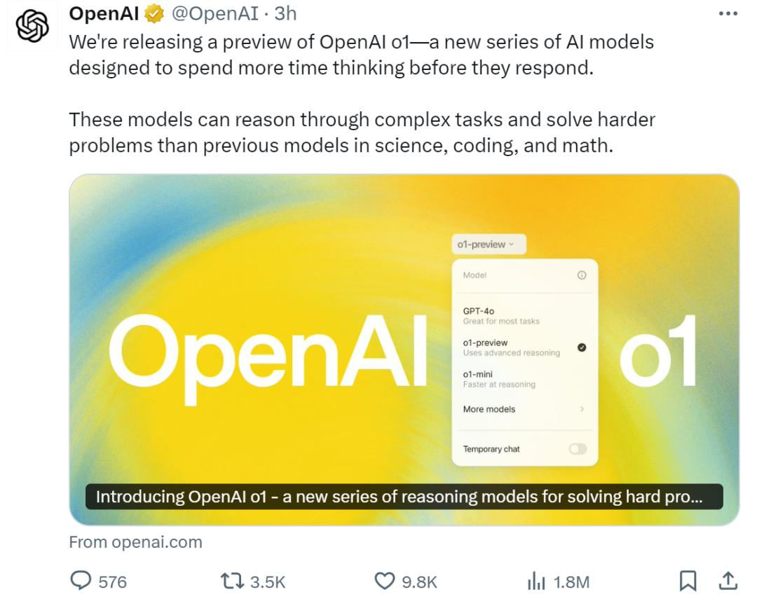 OpenAI o1  推特