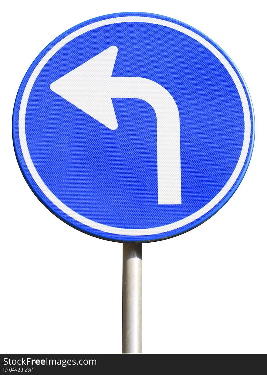 Isolated dutch blue road sign pointing left