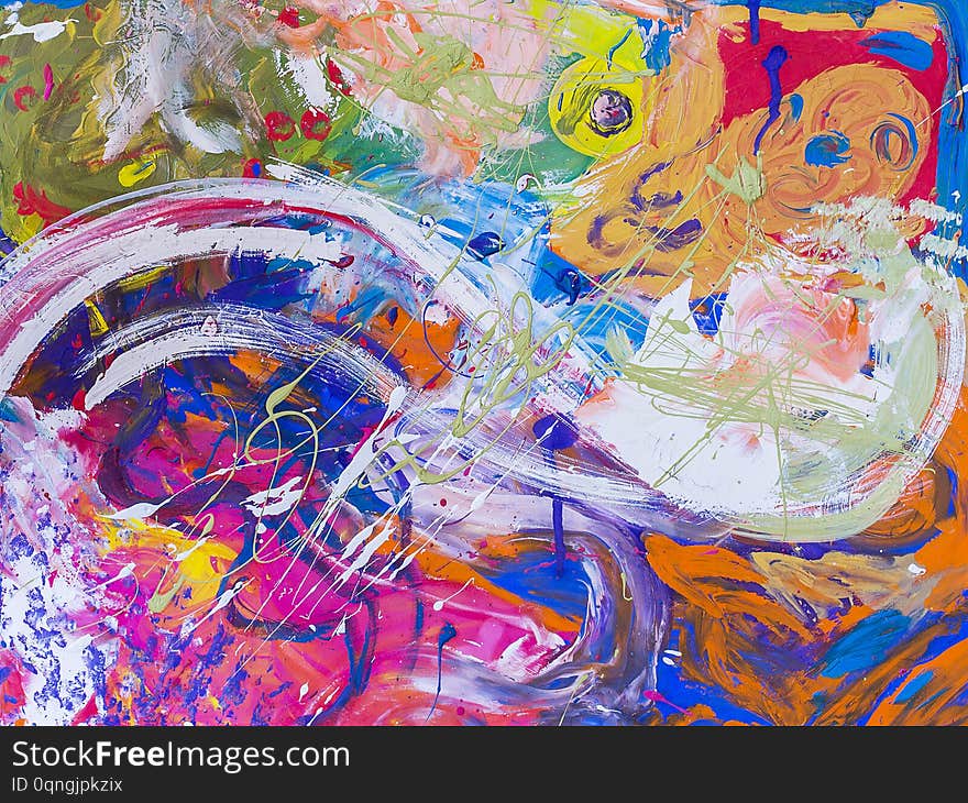 Picture, abstract painted canvas as multicolor background. Multicolor abstract background of varicoloured strokes of brush