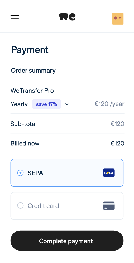 SEPA Direct Debit phone payment screen