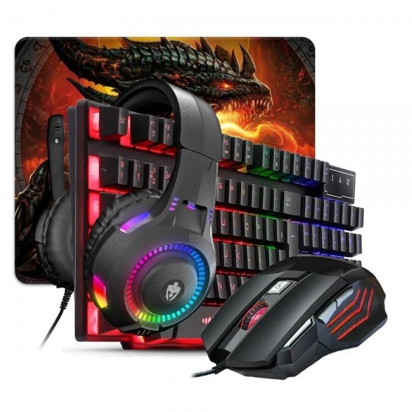 Banner Kit Gamer Teclado Semi-mecânico Mouse RGB Mouse Pad Headset Compatível Computador Notebook Vídeogame